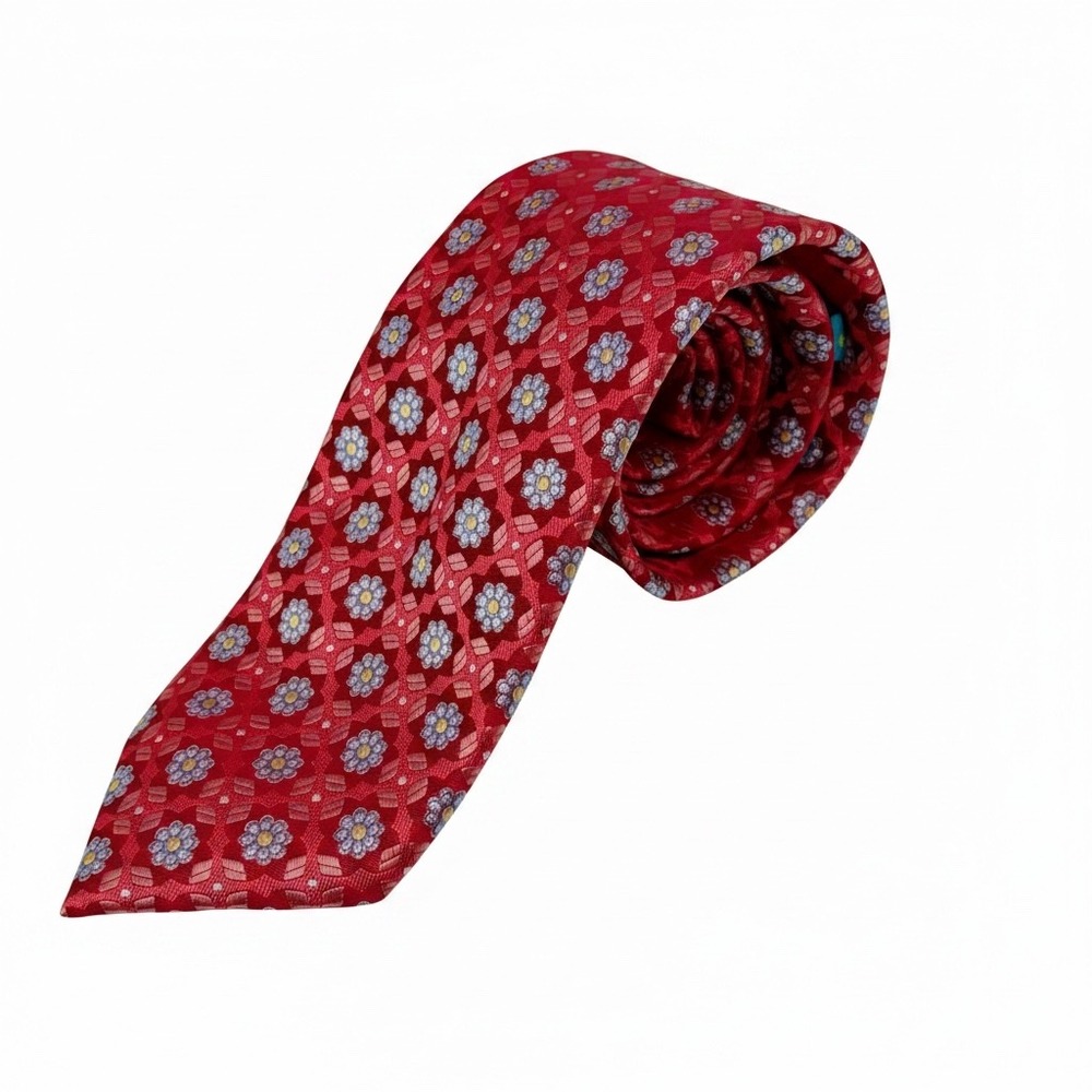 Ted Baker Tie Men OS Red Floral Geometric Silk Formal Business Necktie